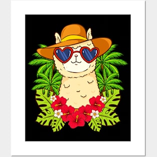 Cute Llama in Sunglasses and Sun Hat Gift For Llama Lover Posters and Art